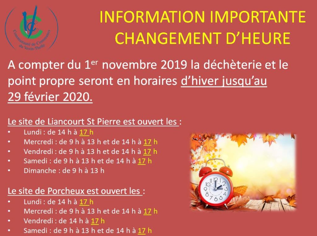 déchèterie horaires hiver 19